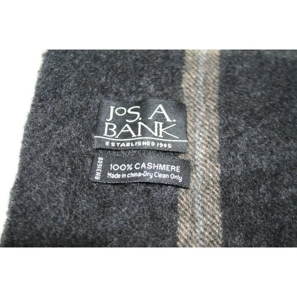 Jos A Bank 100% Cashmere Scarf Mens Gray Plaid Soft Quiet Luxury Neutral Classic - Picture 2 of 3